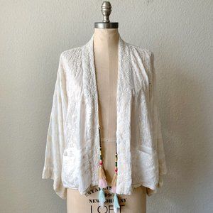 JOHNNY WAS Ramos Danica Kimono in Natural Tasseled Tie